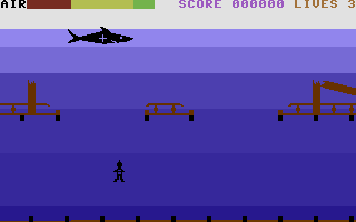 Shark (Commodore 16, Plus/4) screenshot: Shoot the shark.