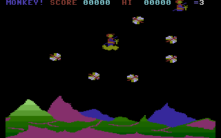 Monkey Magic (Commodore 16, Plus/4) screenshot: First wave.