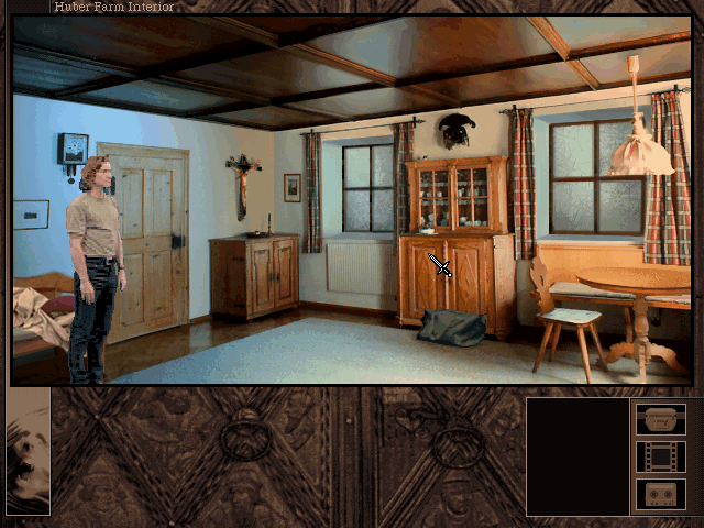 The Beast Within: A Gabriel Knight Mystery (DOS) screenshot: Waking up at the Huber's farm.