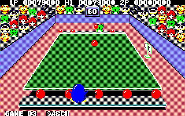 Penguin-Kun Wars (Sharp X1) screenshot: Third opponent is a green Koala