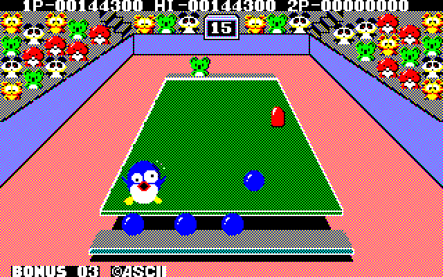 Penguin-Kun Wars (Sharp X1) screenshot: Weird bonus round