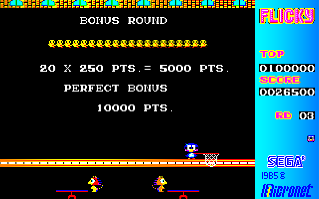 Flicky (Sharp X1) screenshot: Bonus round score