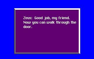 Math Assault II: Fractions (DOS) screenshot: Zeus is never far away and sends regular encouraging messages