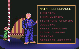 Circus Attractions (Commodore 64) screenshot: Main menu