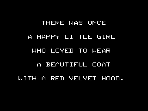 Kid Venture (TRS-80) screenshot: Little Red Riding Hood