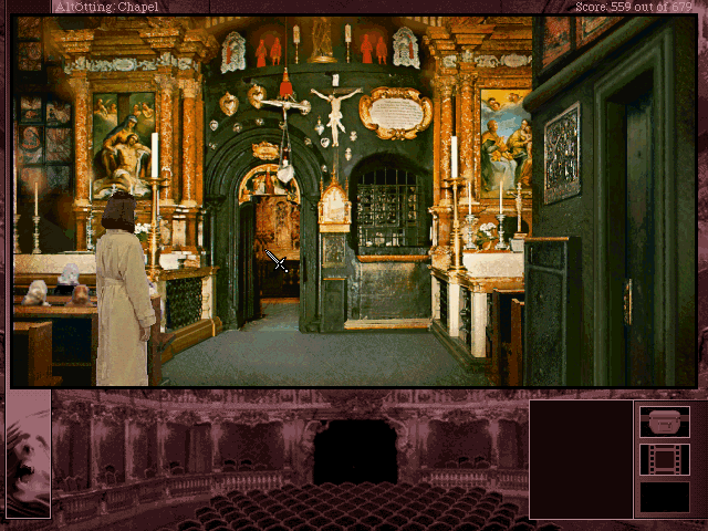 The Beast Within: A Gabriel Knight Mystery (DOS) screenshot: The clues led Grace to Altoetten church.
