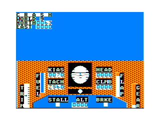 Worlds of Flight (TRS-80 CoCo) screenshot: Crash - ran out of runway forgot my flaps