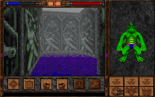 ShadowCaster (Demo Version) (DOS) screenshot: You'll need to morph into the frog-man to get through the underwater area.