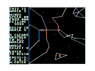 Worlds of Flight (TRS-80 CoCo) screenshot: World #9 island runway and span bridge