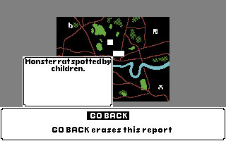 James Herbert's The Rats (Commodore 64) screenshot: Reported sighting.