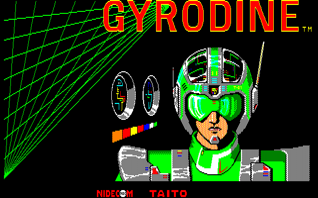 Gyrodine (Sharp X1) screenshot: Green title screen