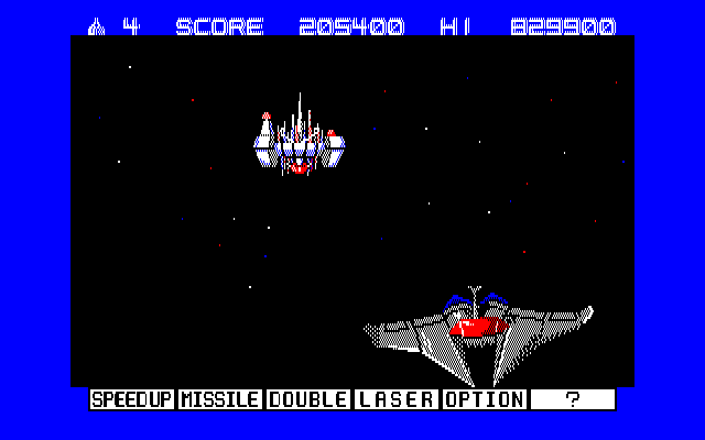 Gradius (Sharp X1) screenshot: The citizens of Gradius can sleep safe and sound