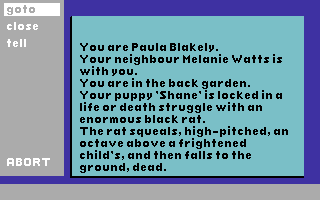 James Herbert's The Rats (Commodore 64) screenshot: Trying to save Pauline and her baby.