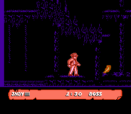 Indiana Jones and the Last Crusade: The Action Game (NES) screenshot: Sometimes Indy's torch gets worn out, and then all becomes dark.