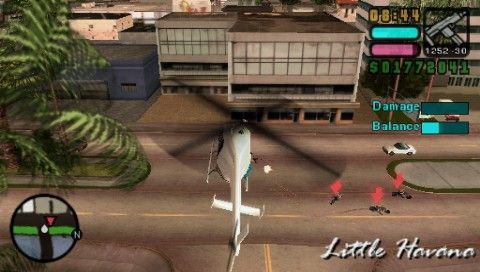 Grand Theft Auto: Vice City Stories (PSP) screenshot: Shooting some bad guys in a helicopter mission