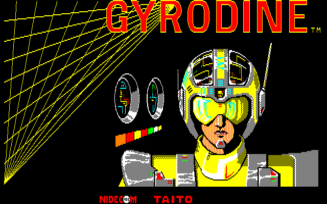 Gyrodine (Sharp X1) screenshot: Yellow title screen