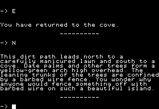 Voodoo Island (Apple II) screenshot: Approaching the Hotel