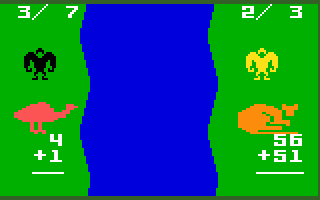 The Electric Company Math Fun (Intellivision) screenshot: Answer the math problems presented by the animals to move on