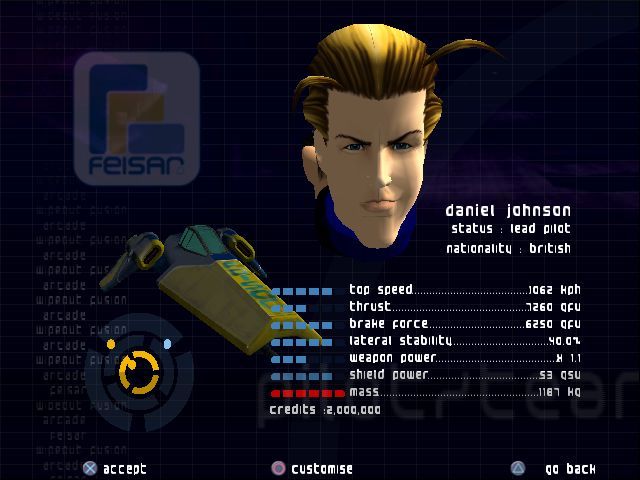 WipEout Fusion (PlayStation 2) screenshot: Demo Version: The pilot selection screen