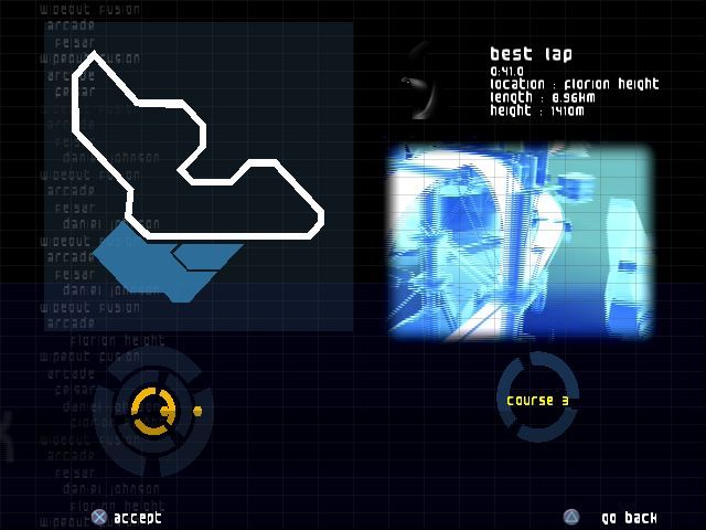 WipEout Fusion (PlayStation 2) screenshot: Demo Version: Each course is displayed prior to final selection