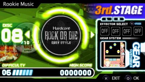 DJMax Portable (PSP) screenshot: You need to beat several increasingly difficult stages (music tracks) in a row. You can select the next track.