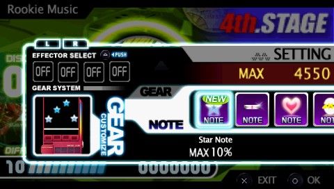 DJMax Portable (PSP) screenshot: You can adjust your gear and speed between the music tracks