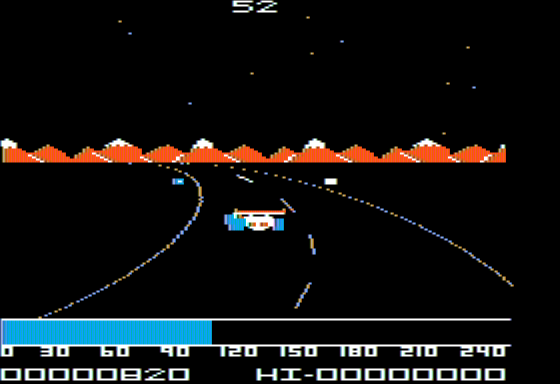 Formula I Racer (Apple II) screenshot: Navigating a Turn