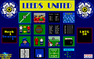 Leeds United Champions! (Atari ST) screenshot: Main menu: tactic, league, some statistics and transfer options