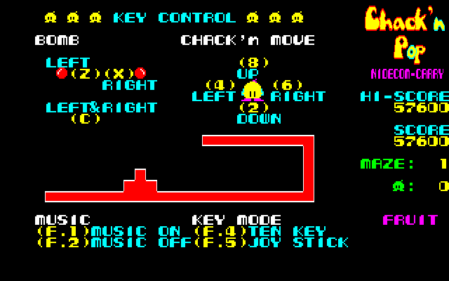 Chack'n Pop (Sharp X1) screenshot: Controls