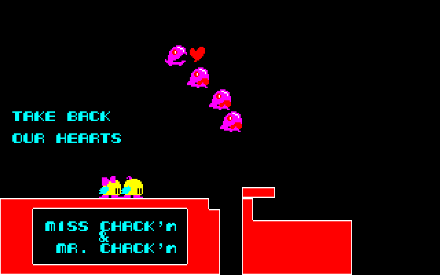 Chack'n Pop (Sharp X1) screenshot: Take back your hearts from those purple mini whale-like Monstas