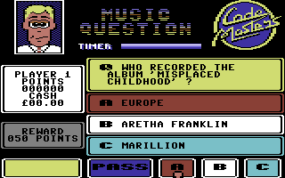 Pub Trivia Simulator (Commodore 64) screenshot: A, B or C?
