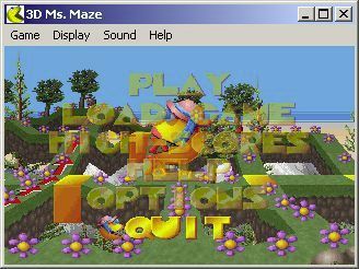 3D Ms. Maze: Tropical Adventures (Windows) screenshot: Here the game is being played in low resolution, windowed mode. The main menu, and all sub menus, are shown over a rolling demo of the game