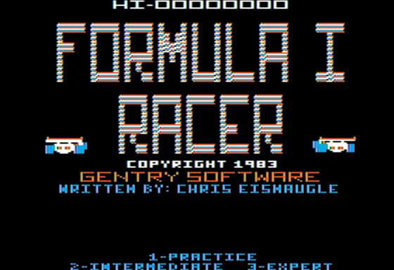 Formula I Racer (Apple II) screenshot: Title Screen