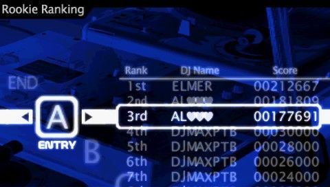 DJMax Portable (PSP) screenshot: Name entry