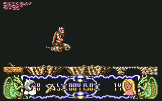 Deliverance: Stormlord II (Commodore 64) screenshot: Riding on some sort of creature