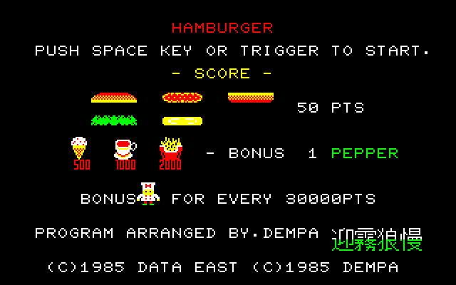 BurgerTime (Sharp X1) screenshot: Scoring