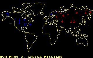 Global Thermonuclear War (DOS) screenshot: the USSR attacks first, with some cruise missiles