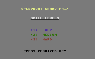 Sports 4 (Commodore 16, Plus/4) screenshot: Speedboat Grand Prix title screen.