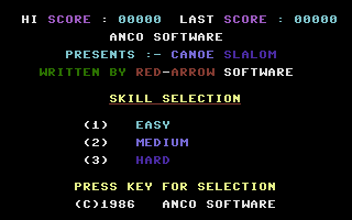 Sports 4 (Commodore 16, Plus/4) screenshot: Canoe Slalom title screen.