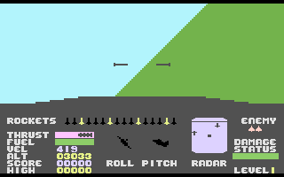 ACE: Air Combat Emulator (Commodore 16, Plus/4) screenshot: Turning to face a fighter.