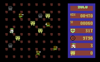 Zulu (Commodore 64) screenshot: Walls are invisible.