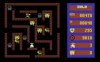 Zulu (Commodore 64) screenshot: Zulu near a mask.