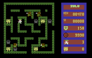 Zulu (Commodore 64) screenshot: Collect the golden masks.
