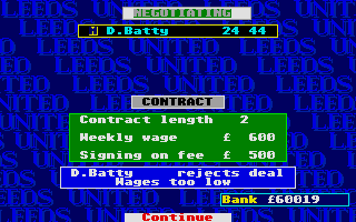 Leeds United Champions! (Atari ST) screenshot: Lyon made an offer for the best midfielder in the team. He wants to negotiate his contract -- but as it is too expensive, he leaves during the season!