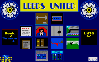 Leeds United Champions! (Atari ST) screenshot: Sub-menu for extending stadium, defining training and some other options