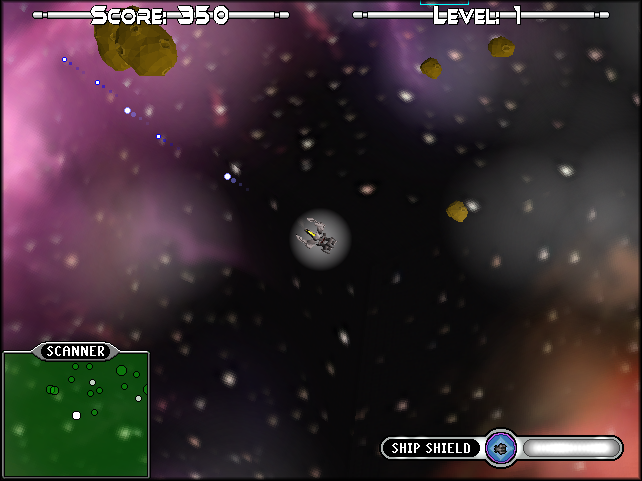Stellar Shard (Browser) screenshot: Shooting at the asteroids.