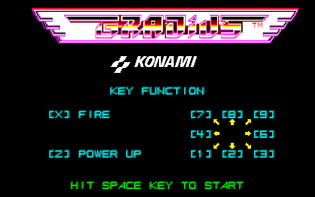 Gradius (Sharp X1) screenshot: Title screen