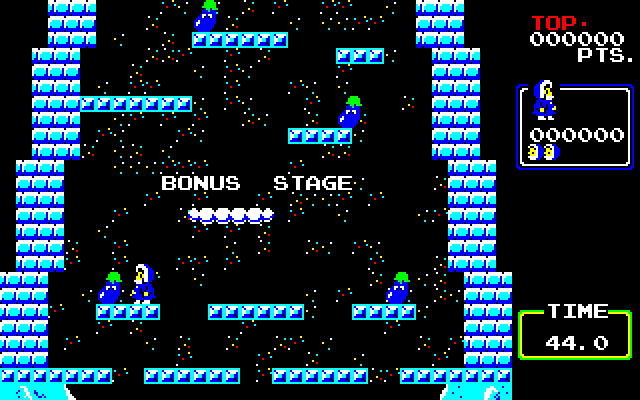 Ice Climber (Sharp X1) screenshot: Bonus stage, recover stolen vegetables and get to the top of the peak