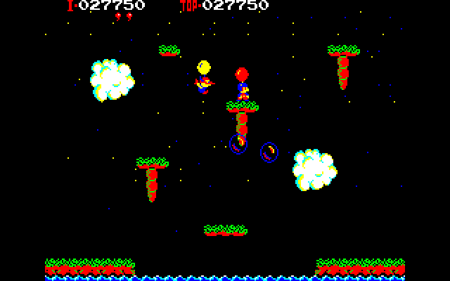 Balloon Fight (Sharp X1) screenshot: The bubbles are worth 500 points each