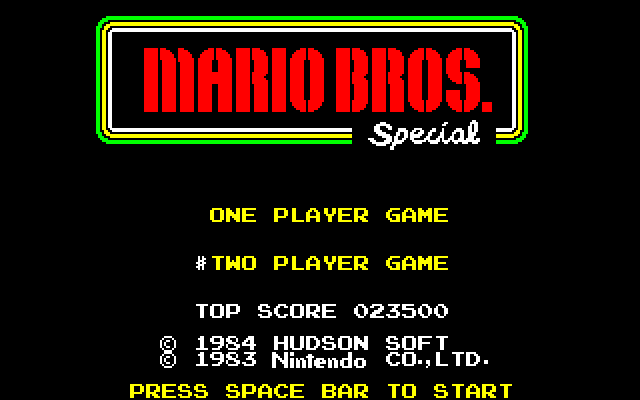 Mario Bros. Special (Sharp X1) screenshot: Title screen